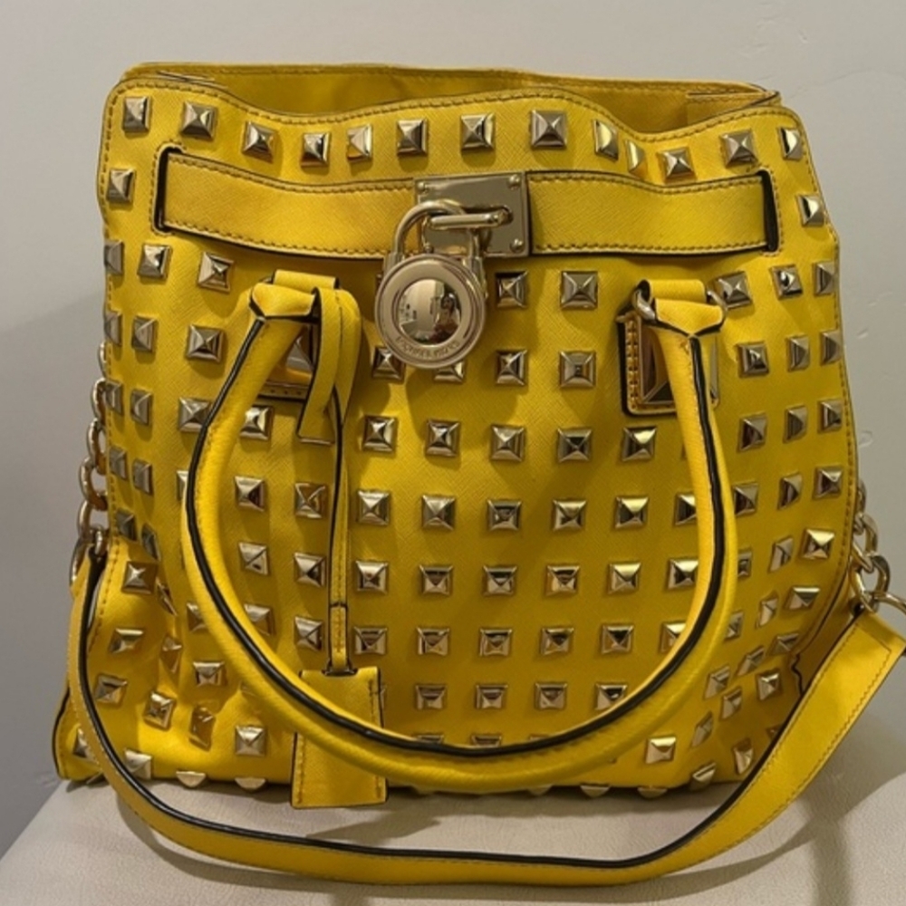 Vibrant Yellow Studded Shoulder Bag